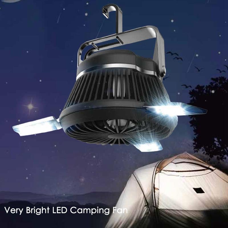 Portable LED Camping Lantern with Ceiling Fan - Solar Power USB Rechargeable Tent Light Fan for Outdoor Camping Hiking