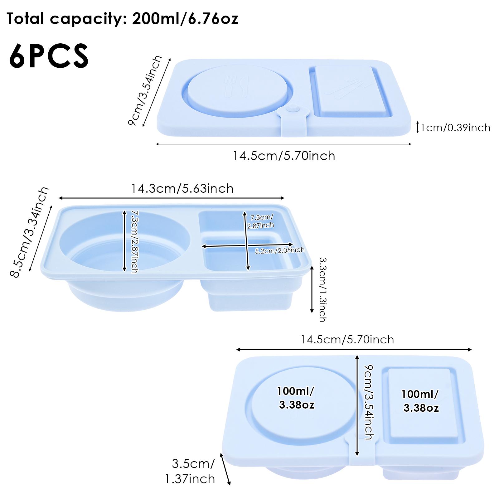 

6Pcs Silicone Snack Container Leakproof Portable Stackable Dressing Food Storage Box Double Compartment Container for Picnic