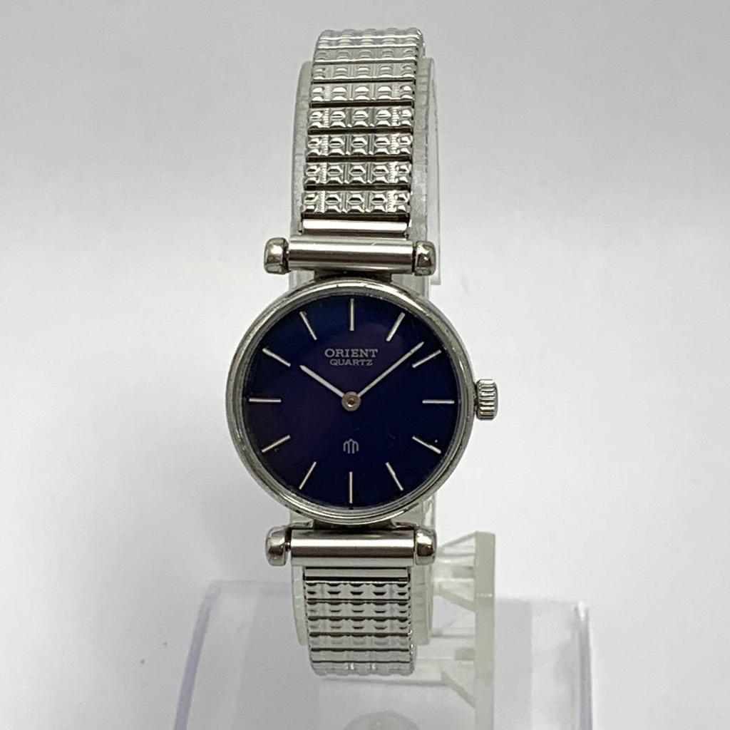 Used 458 [Battery Replaced and Cleaned] Working Item ORIENT Women's Watch Orient Blue Silver Bellows Belt QZ Style Popular Vintage
