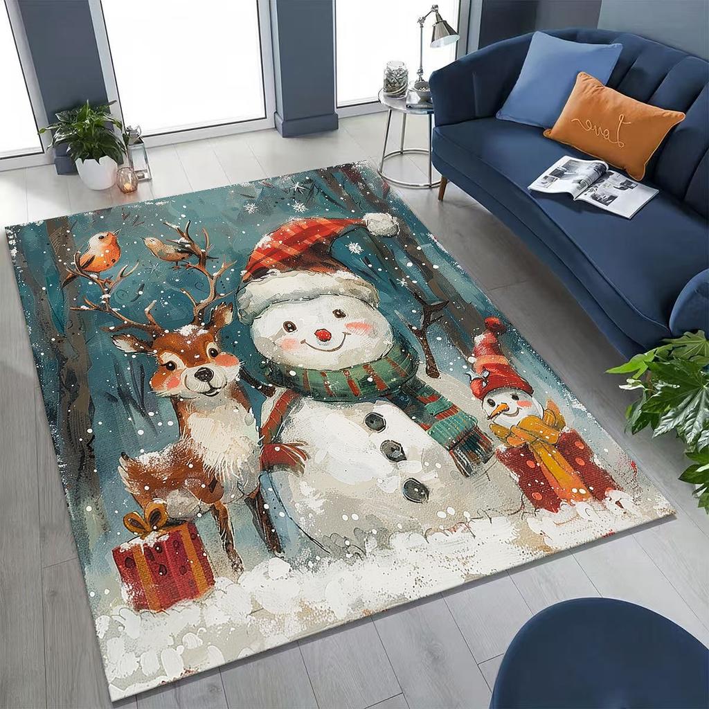 2026 New Merry Christmas Tree Santa Claus New Year Cartoon Carpet Rug for Bedroom Living Room Sofa Home Doormat Decor,Non-slip