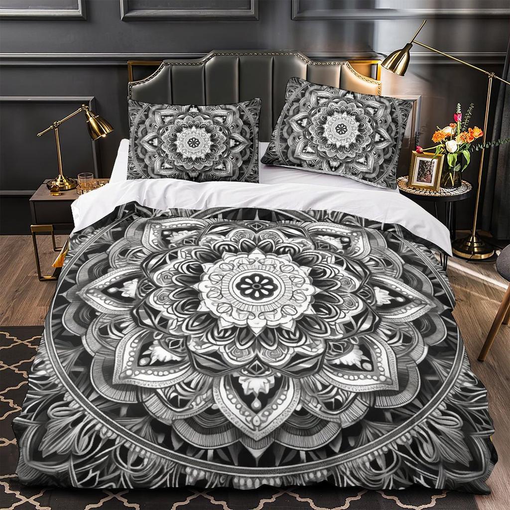 3D Digital Printing Mandala Series Quilt Cover Pillowcase Two Or Three-Piece Set Polyester Abraded