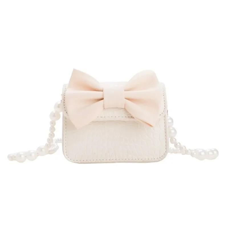 Childrens Butterfly Bow Mini Purse With Pearl Chain For Daily Use