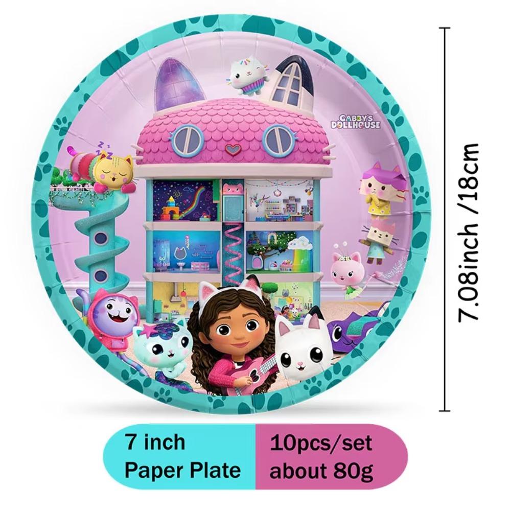 Gabby Birthday Party Plates Cups Napkin Balloons Cat Dollhouse Party Supplies Disposable environmental Tableware Picnic portable