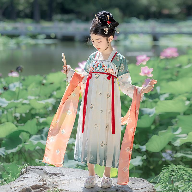 Girls' Autumn Hanfu Fairy Princess Dress - Children's Ancient Style Performance Costume with Ribbons