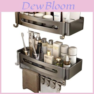 Aluminum Bathroom Storage Rack With Hooks For Shower And Toilet Organizer