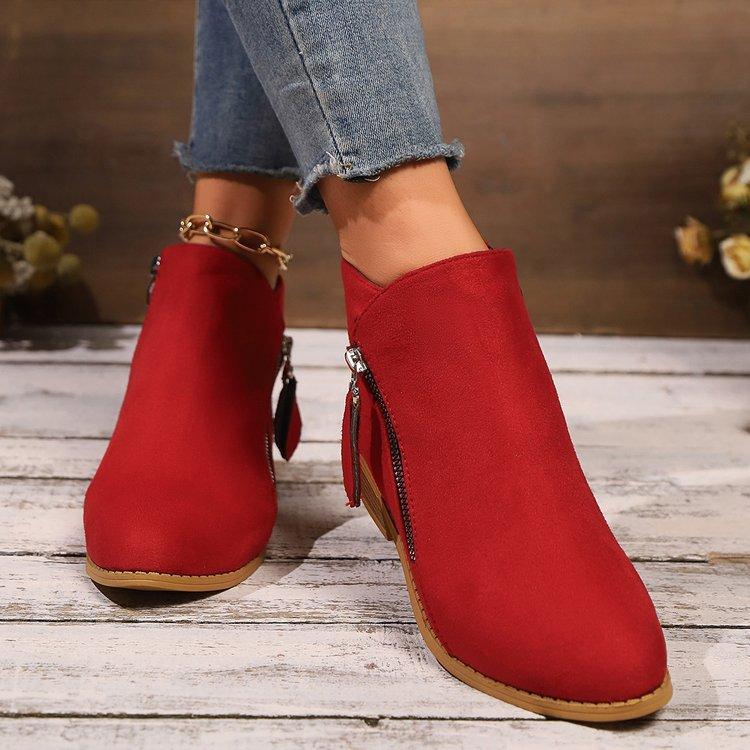 New Women's Wide Width Platform Martin Boots Solid Color Pointed Toe Side Zipper Ankle Boots Chunky Sole