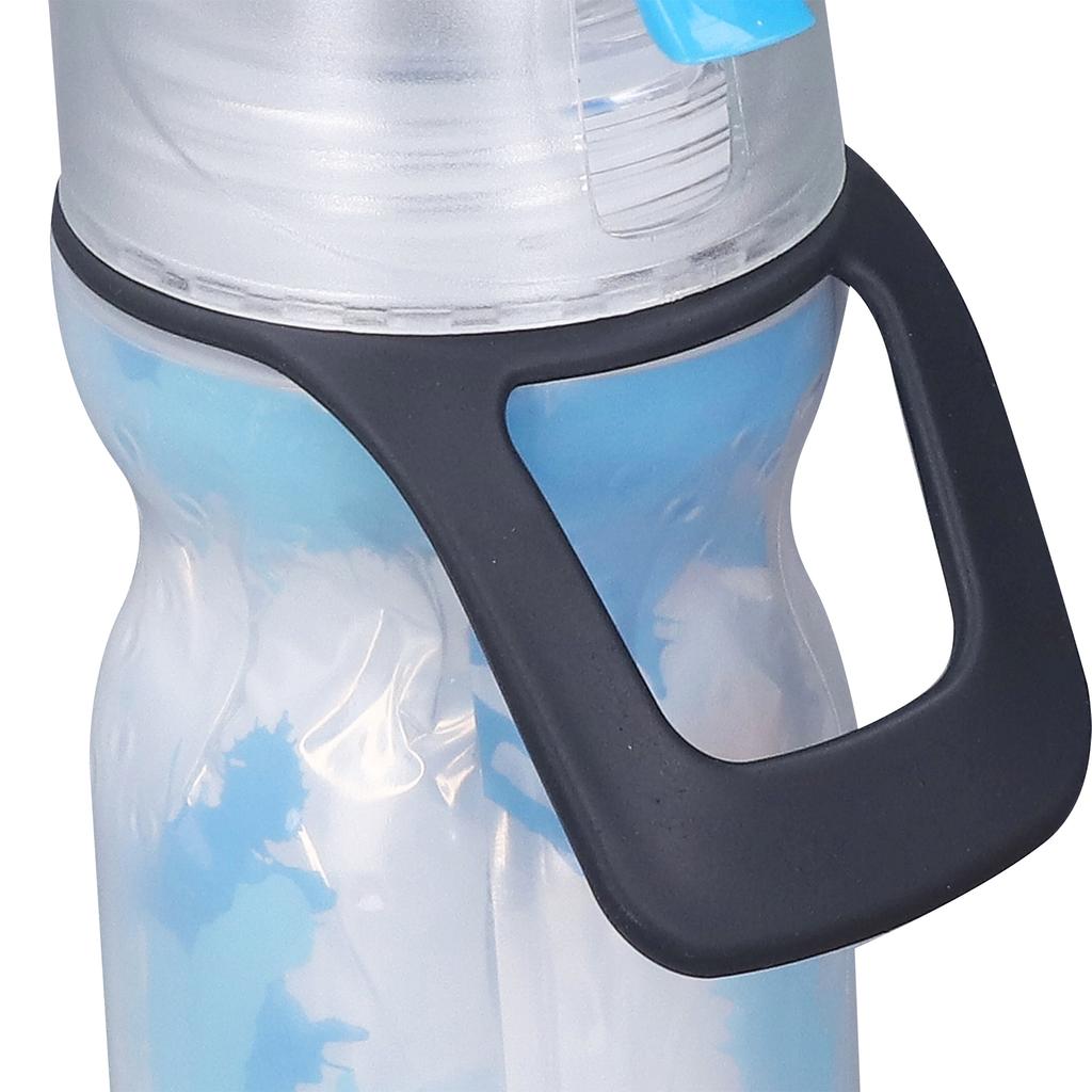 PE Misting Water Bottle Spray Mist Sports Water Bottle Reusable Cooling Drinking Bottle with Double Wall Insulation Carry Loop Blue