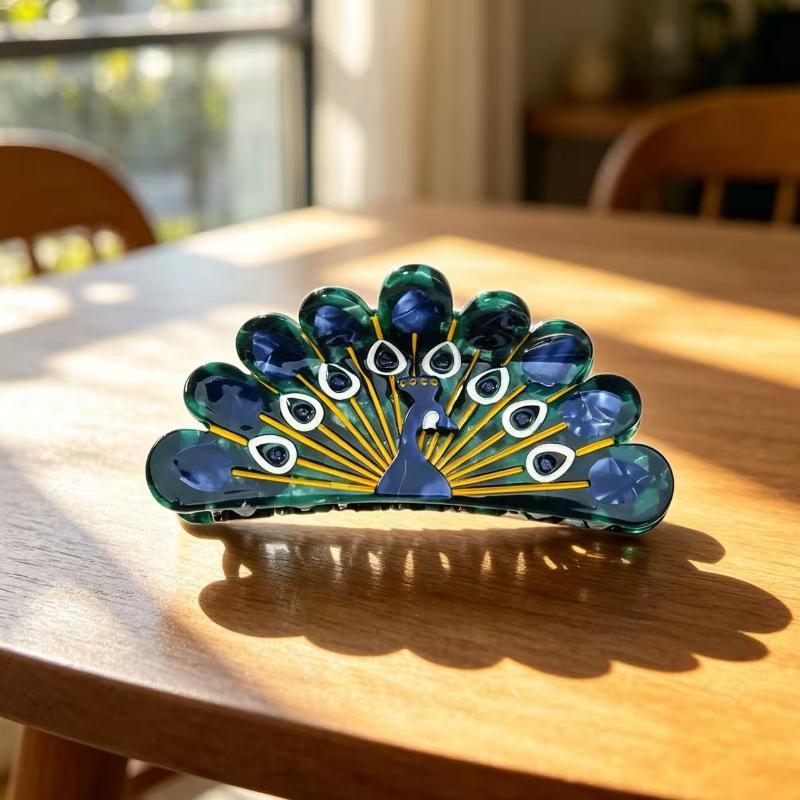 New Boho Peacock Feather Hair Clips Cute Animal Acetate Jaw Clips for Women Bridesmaid Gift Wedding Decor