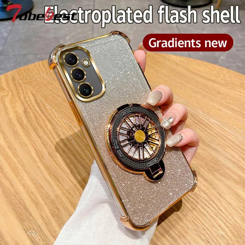 GLITTER Shockproof Plating Gyro Phone Holder Case For Samsung Galaxy A16 A06 A15 A25 A35 A55 A14 A24 A34 A54 4G 5G Cover