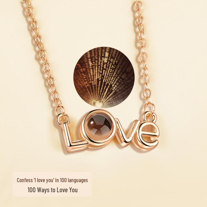 Love Memory Necklace: Projects 'I Love You' in 100 Languages, TikTok-Style Couple's Copper Clavicle Chain