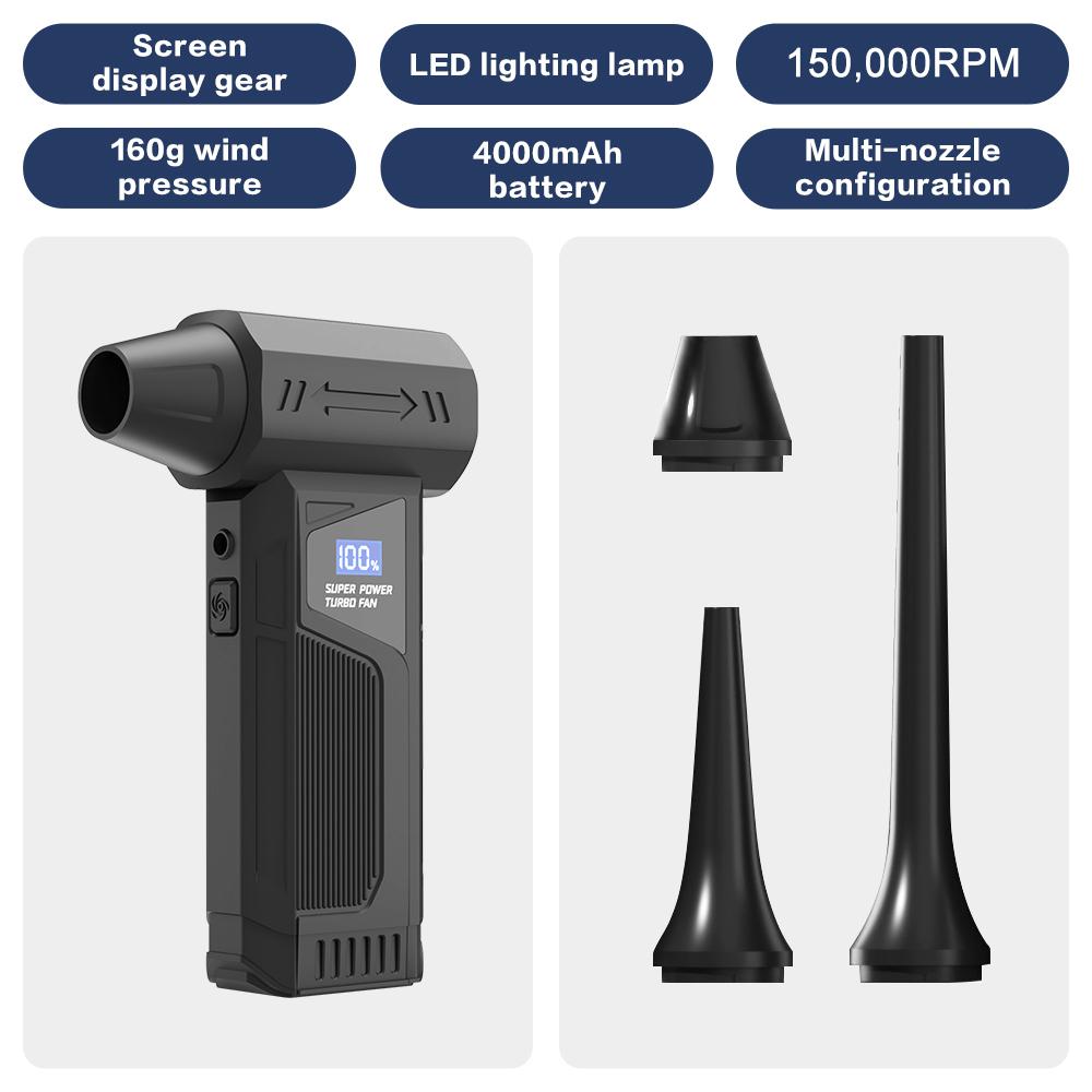 

Электрический воздуходув 180000 об/мин с дисплеем и подсветкой, 4 регулируемые скорости, беспроводной турбовентилятор, 10000 мАч, USB-перезаряжаемые инструменты