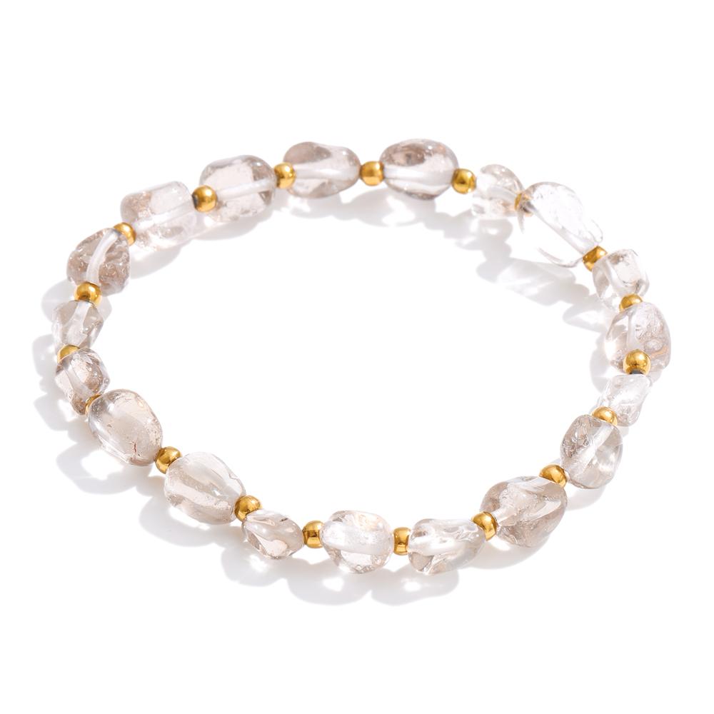

Yhpup Stainless Steel Handmade Beads Bracelet Bangle Trending Strawberry Quartz Moonstone Adjustable Elastic Chain Wrist Jewelry