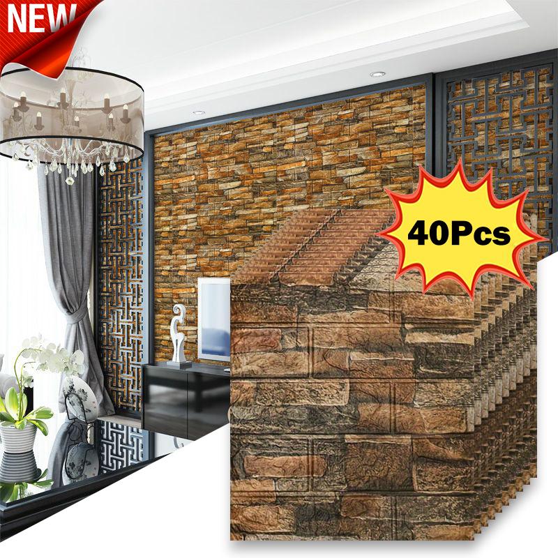 40 Pieces of Imitation Brick Wallpaper 38.5X35cm Self-adhesive Waterproof and Moisture-proof Living Room Bedroom Wall Decoration