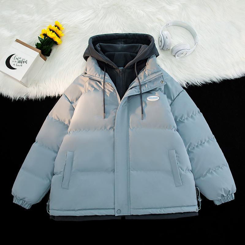 Gefälschte zweiteilige Baumwoll-Steppkleidung für Herren Winter Neu Verdickt Warm Mit Kapuze Paare Baumwollkleidung für Herren Locker Große Größe