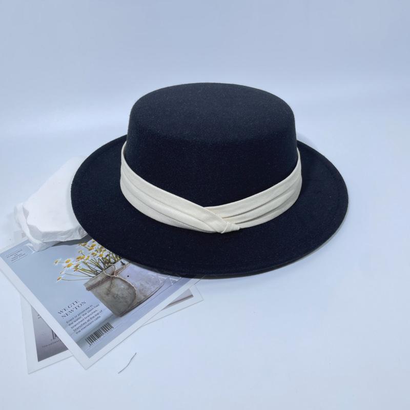 New Top Hat French Retro British Flat-top Woolen Hat Women's Autumn and Winter Fashion Versatile Temperament Felt Hat Men