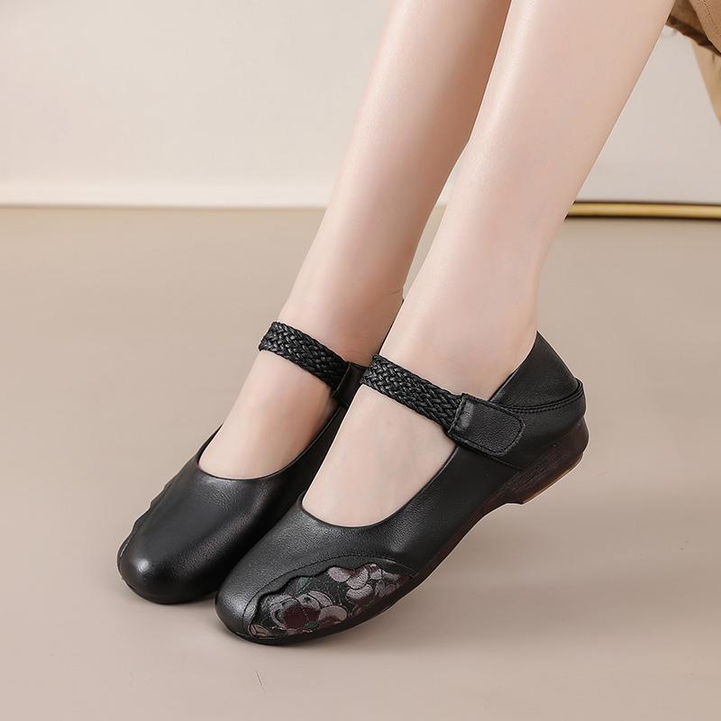 New Arrival Mary Jane Flats for Women Autumn Genuine Leather Shoes Woman Slip On Flats Convertible Printed Loafer Lady Red Flats