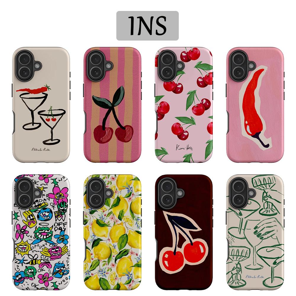 Clmj Cherry Rose Phone Case For IPhone 17 16e 16 15 14 13 12 11 X XS XR XSMAX 8 Air Pro Max Plus Luxury Double-layer Back Cover