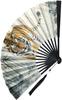 FashionBerry Tiger Japanese Folding Fan with Large Rugged Perfect for Summer Auspicious Feng Shui Blue White Men's Fan, Double-Sided, Style, Tassel,