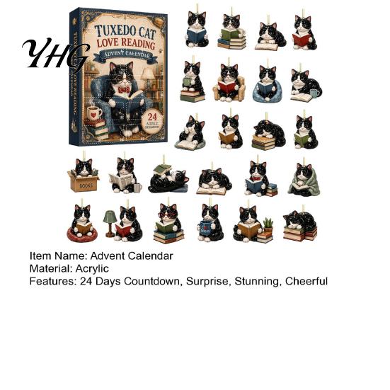 Decorative Gift for Christmas 24 Days Advent Calendar 2026, 2D Acrylic Reading Cats/Dogs/Forest Animals Miniature Animal Collectibles Ornament