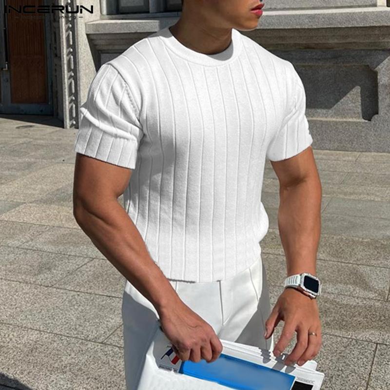 INCERUN Summer Spring Solid Color Men Slim Tops