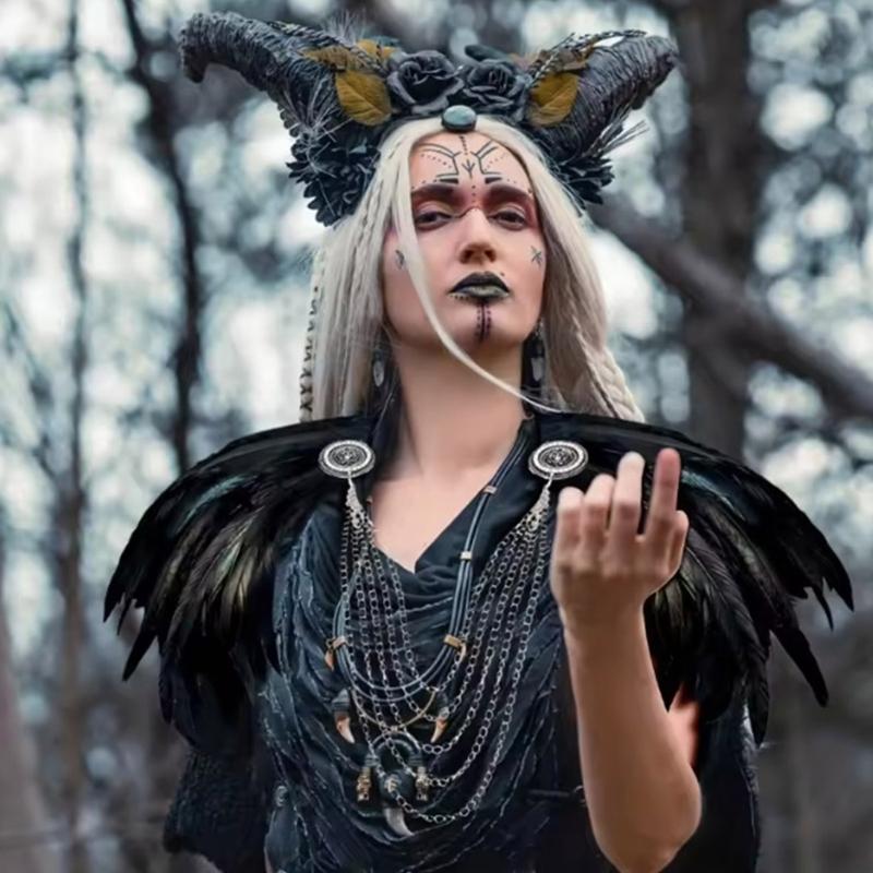 Gothic Punk Faux Feather Cloak Adjustable Medieval Theme Wear Costume Accessory For Cosplay Halloween Event