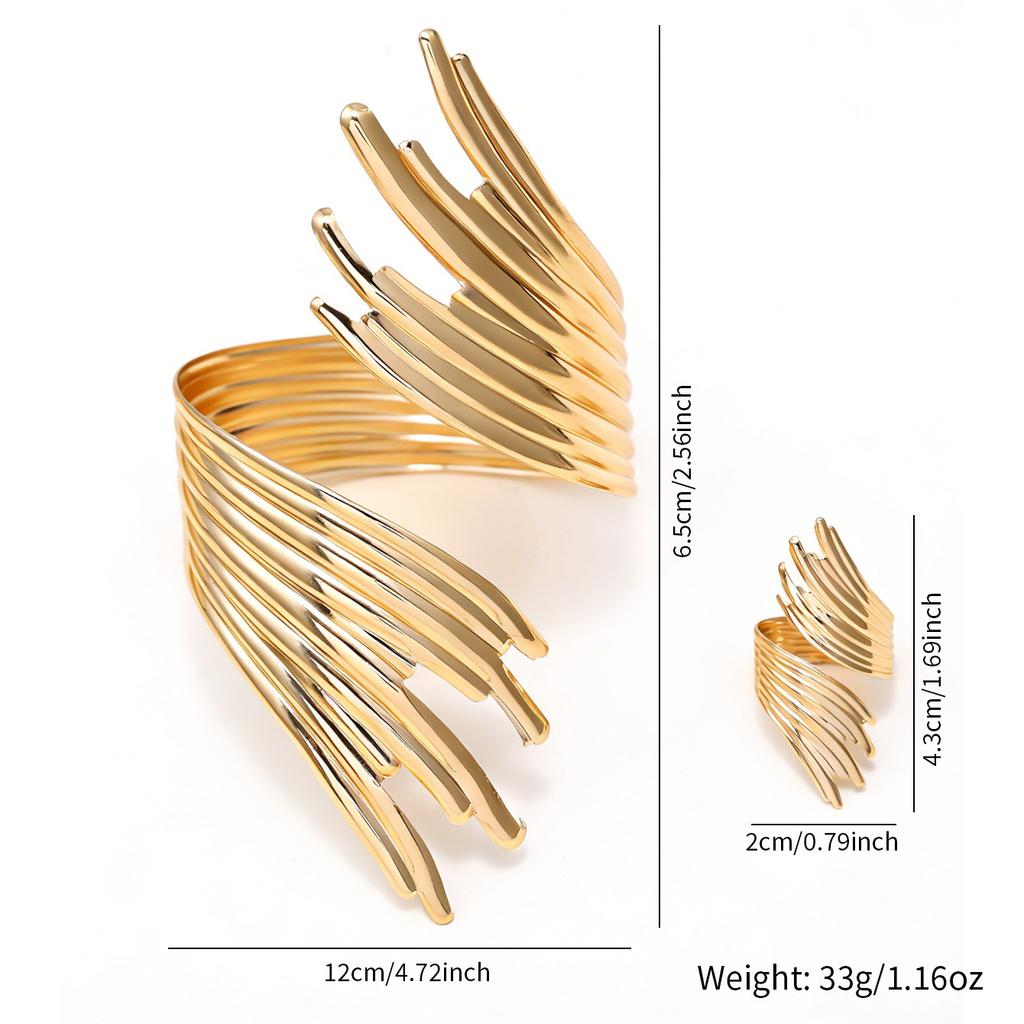 Hot-selling Personality Exaggerated Shape Women's Open Bracelet Ring Combination Retro Punk Style Jewelry Set