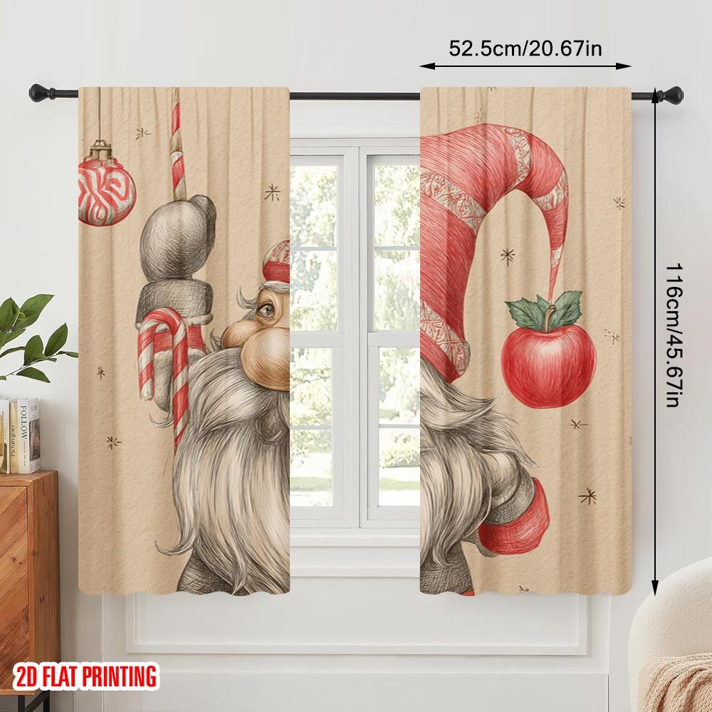 2 Stück, 2D-Flachdruck Moderne Vorhänge Niedlicher Weihnachtsmann3 Vielseitig Langlebiges Polyester (ohne Stange) Perfekt für Heimdeko