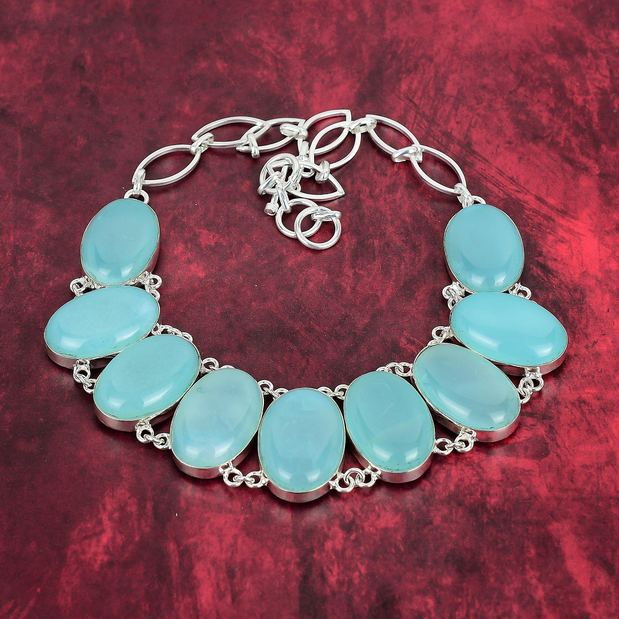 

Ювелирные изделия из драгоценных камней ручной работы с аква-халцедоном, ожерелье из стерлингового серебра 925 пробы, ювелирные изделия уникального дизайна, регулируемое ожерелье-цепочка Adjustable with 18 inches синий