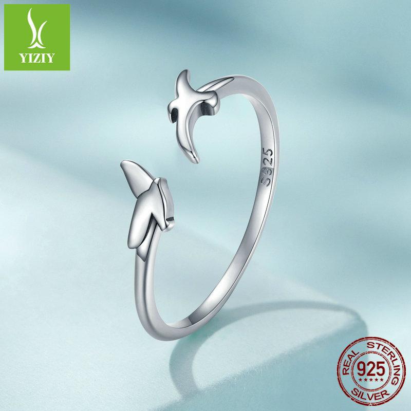Bird Silhouette Open Ring 925 Sterling Silver, Index Finger Stacked Animal Ring Jewelry Scr869