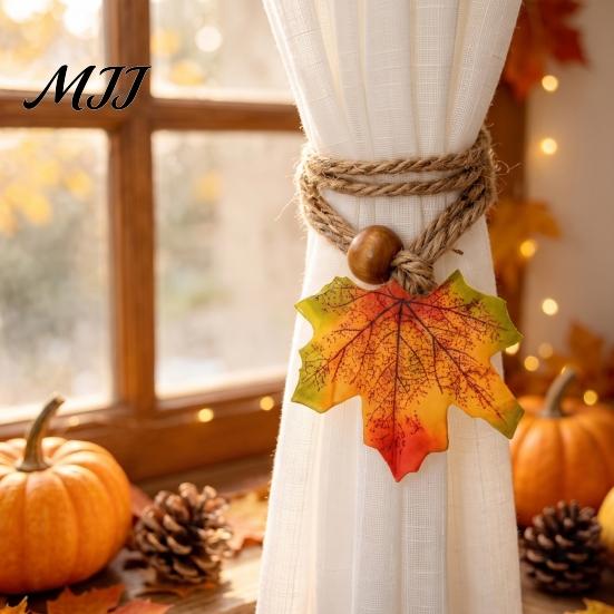 Rustic Autumn Room Accents Maple Leaf Curtain Tieback, Farmhouse Holder, Adjustable Rope Holders Decorative Drapery Holdback for Living Bedroom Decor