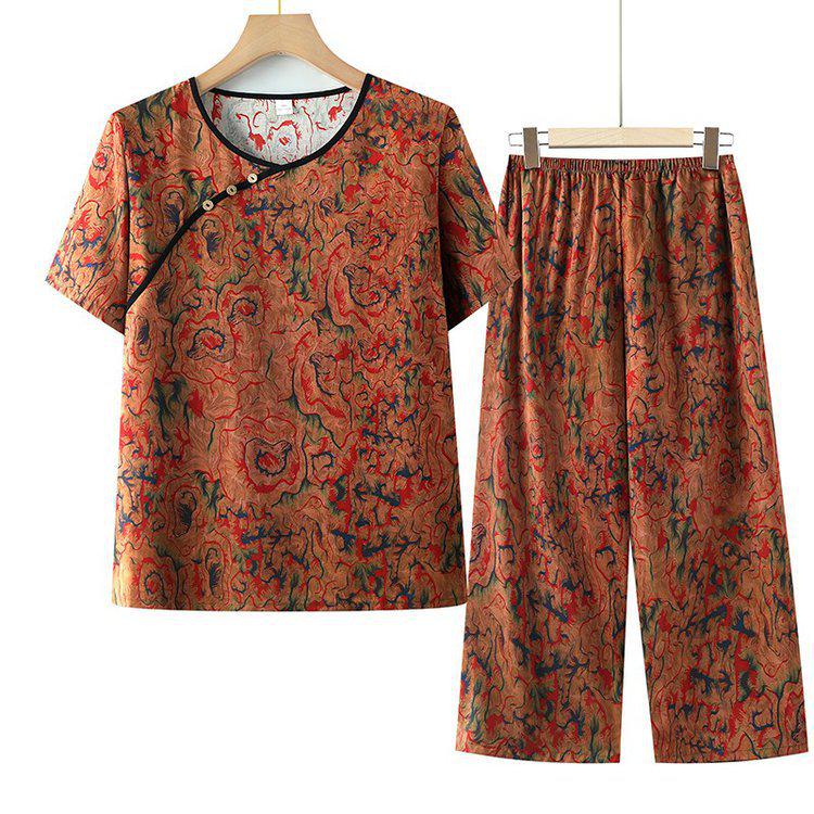 Elderly Women's Short Sleeve Summer Top & Pants Set - Lightweight Grandma Clothing