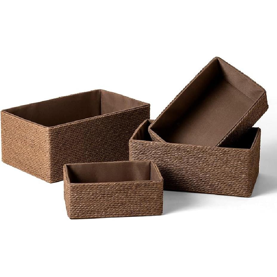 LA JOLIE MUSE Storage Baskets Set 4 - Stackable Woven Basket Paper Rope Bin, Storage Boxes for Makeup Closet Bathroom Bedroom (Gray) коричневый