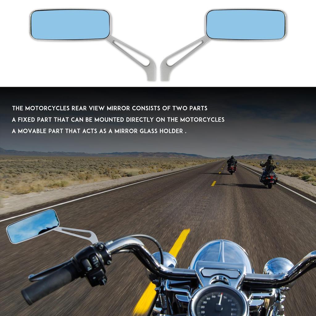 Motorcycle Mirrors 8mm 10mm Universal Rear View Side Mirrors Silver Square Mirror Left and