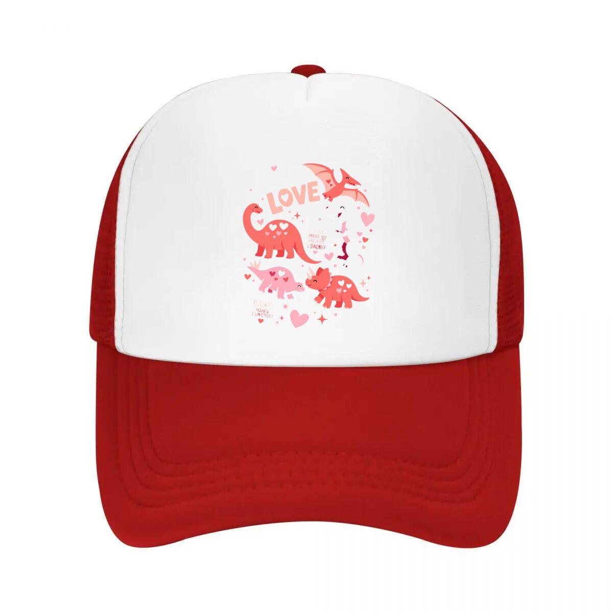 RoUnisextic Dinosaur Hearts Silhouette Mesh Baseball Cap Casual Hat Outdoor For Womens Unisex FeUnisex One Size