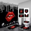 Sparkling Golden Red Shower Curtain Set With Non-Slip Rugs Toilet Lid Cover And Bath Mat Glitter Shower Curtain Bathroom Decor