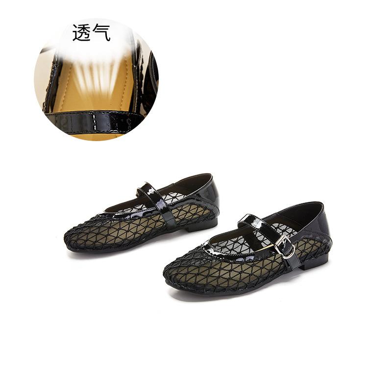Sheepskin Mary Jane shoes 2025 spring and summer new women's casual single shoes hollow mesh breathable flat bottom shallow mouth women's shoes