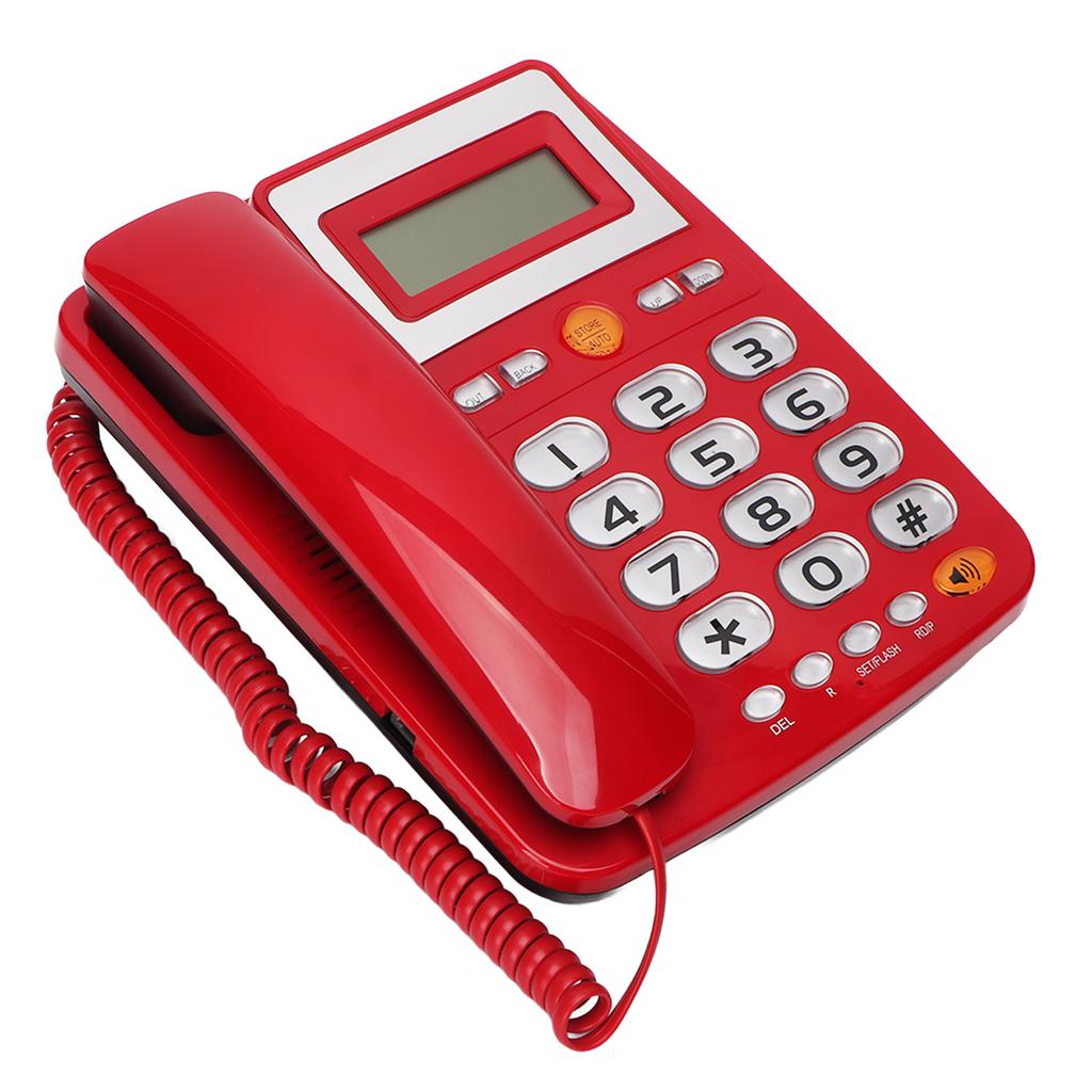 Big Button Corded Phone HD Hands Free Calling LCD Brightness Adjustment Single Button Dialing Wired Landline Phone Red