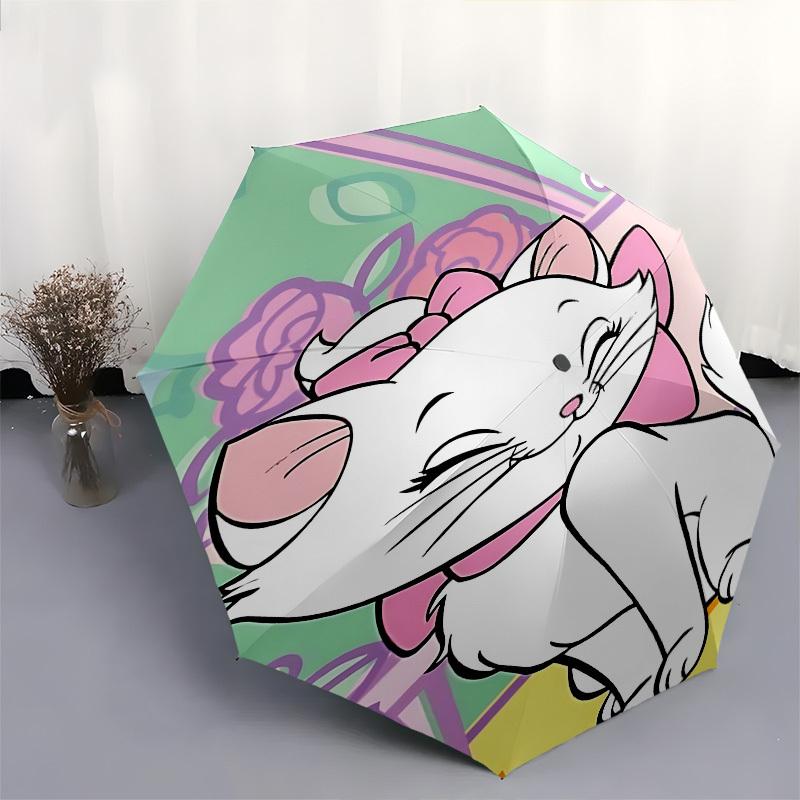 Aristocats, Marie Themed Automatic Opening and Closing Umbrella, Brightly Colored 8-rib Portable Umbrella, Suitable for Men and Women, A Perfect Gift