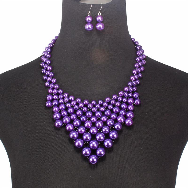 Imitation Pearls Woven Collar for Women Fashion Necklace Ladies Clavicle Chain with Earrings GZW