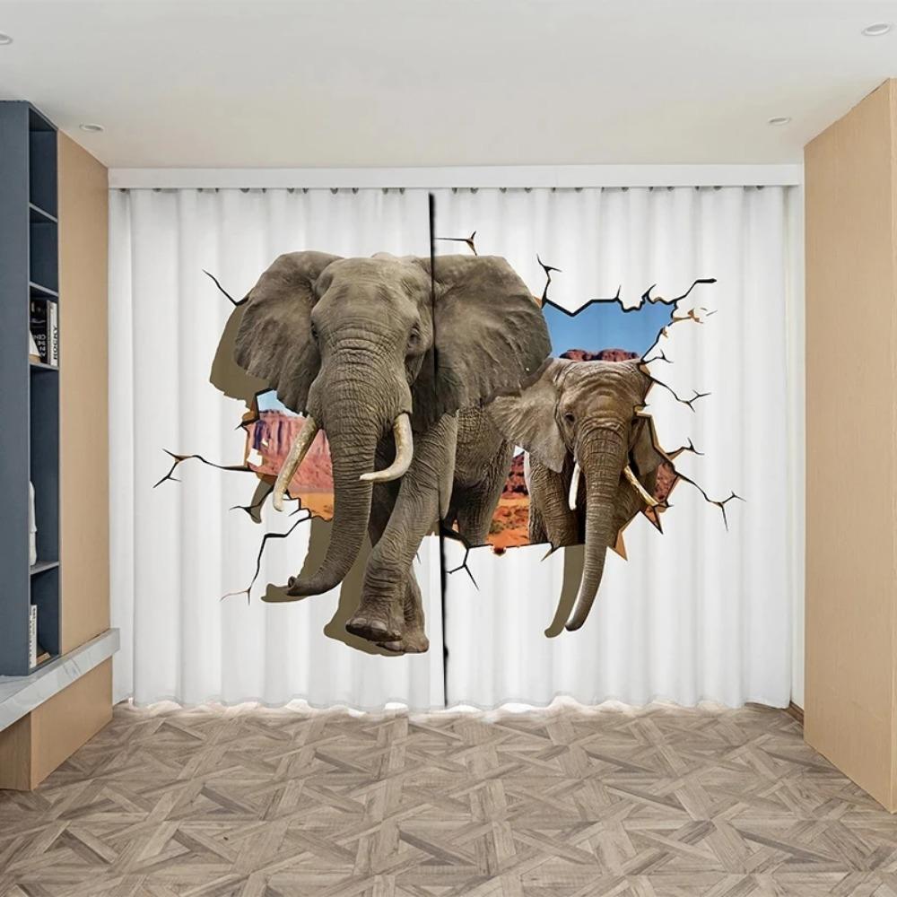 3D Three-dimensional Broken Wall Animal Pattern High Blackout Curtains Ocean Dolphin Shading Drape Children's Bedroom Curtain