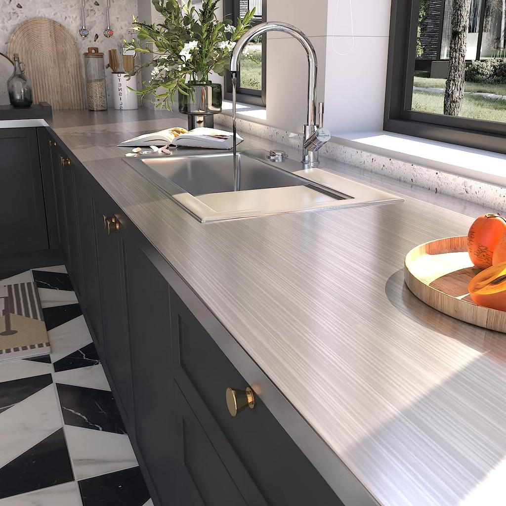 40cm Breit Gebürstetes Nickel Vinyl Tapete Dekorativ Edelstahl Wandpapiere Arbeitsplatten Küche Auto Aufkleber Folie Dekor