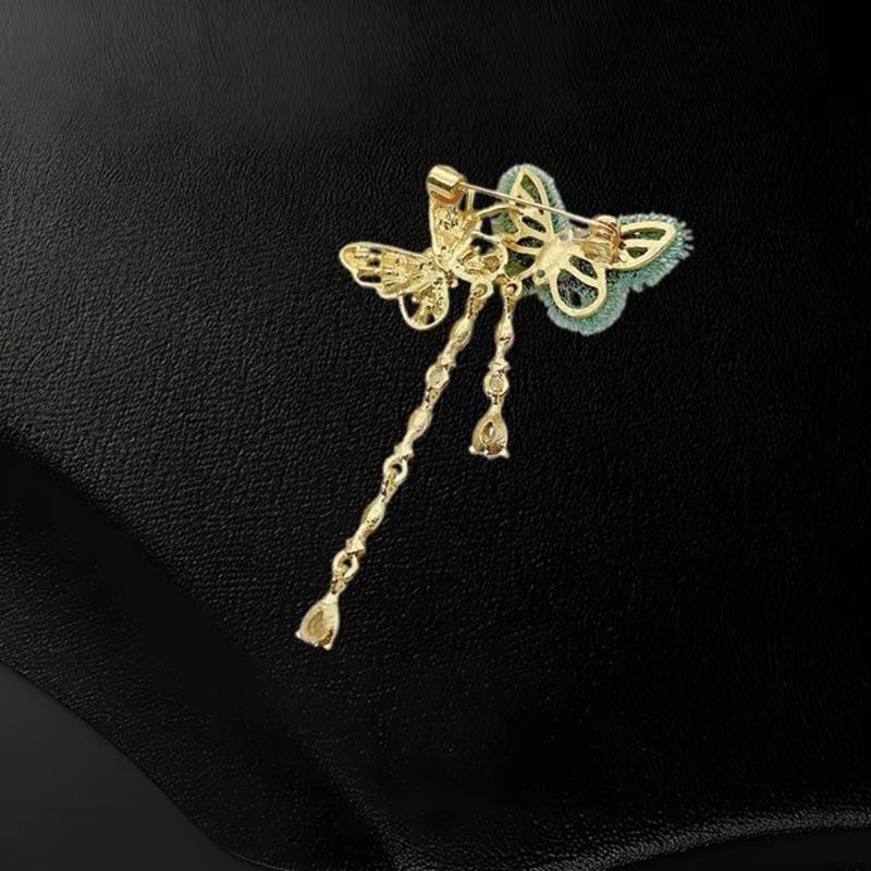 Sparkling Rhinestones Butterfly Tassels Brooch Animal Theme Lapel Badge Handmade Party Wear Decoration For Adults