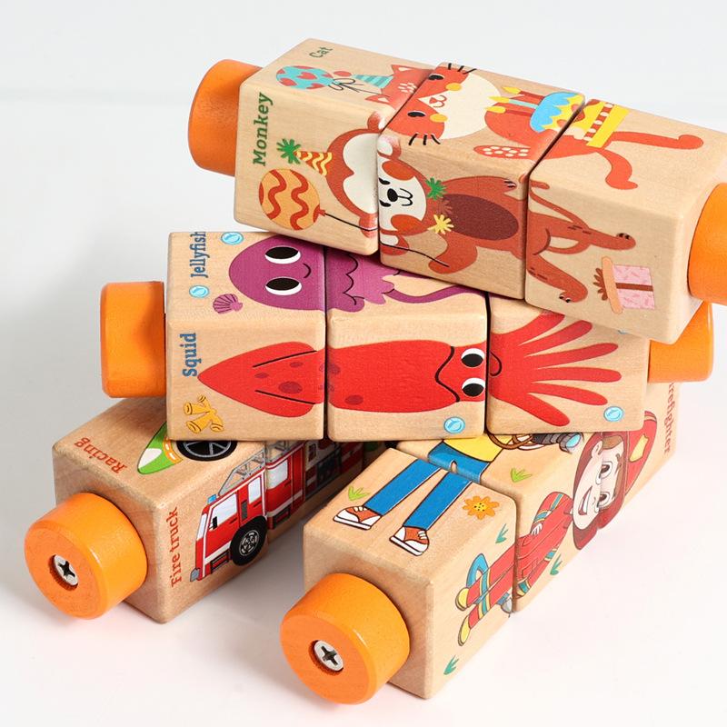 Non-Toxic Baby Wooden Rotating Puzzle Hand Bell Toy Baby Mobile Musical Rattle Toy Montessori Puzzle Game For Babies Newbaby Gifts