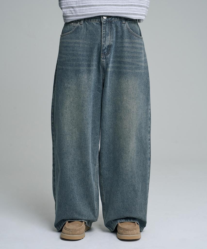 Mubeun More Wide Denim Pants Washed Blue
