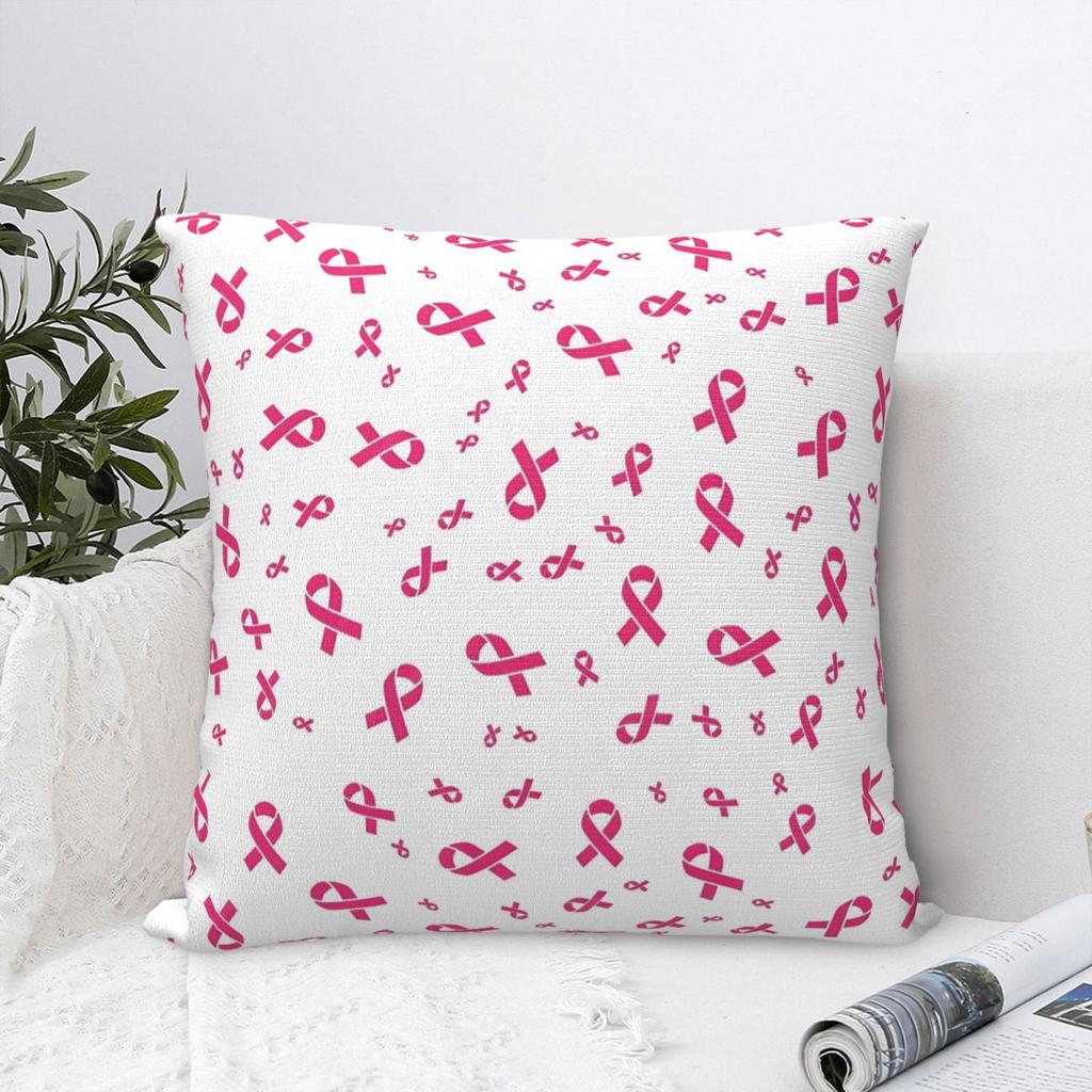 Pink Ribbon Throw Pillow Cover Polyester Throw Pillow Breast Cancer Awareness Vintage Cushion Covers