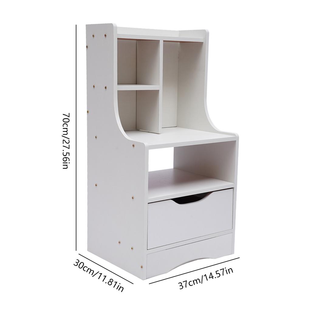 Wood End Table with Storage Shelf Drawer Nightstand Side Table Cabinet Bedside Furniture for, Bedroom, Living Room, Home White