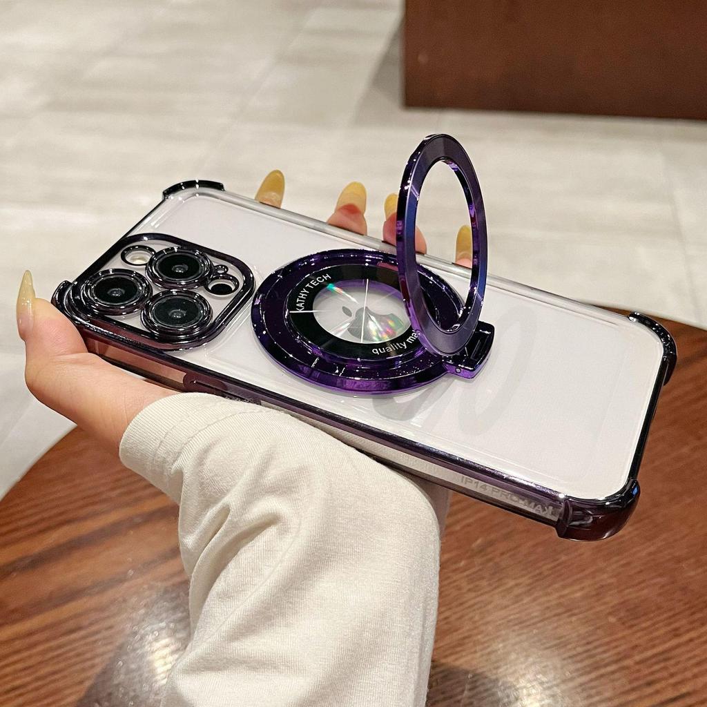 Electroplated Magnetic Stand for iPhone 13/15/16PRO Drop-Proof Soft Case
