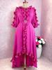 Plus Size Elegant Rose Red Chiffon Evening Gown with Ruffled Irregular Hem
