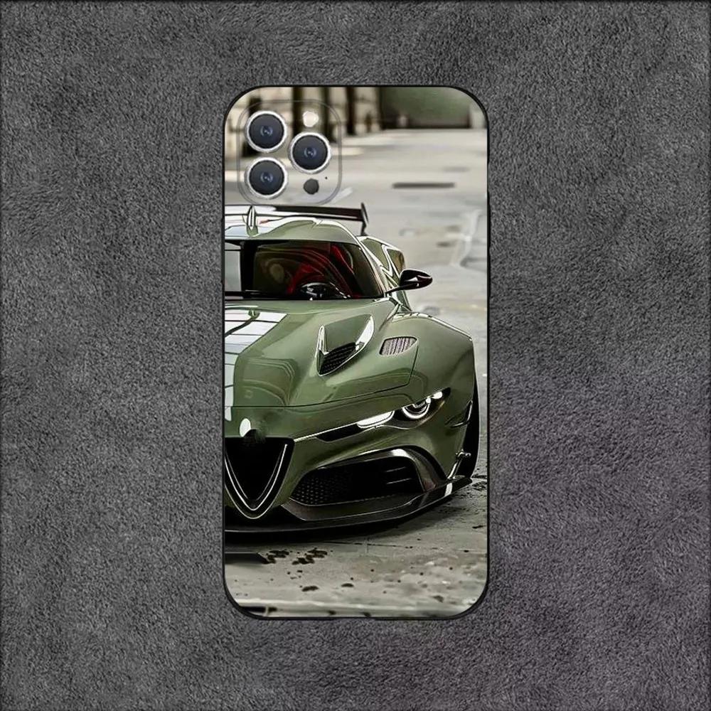 A-AlfaeS Sport Car R-RomeoS-S Phone Case For iPhone 16,15,14,13,12,11,Plus,Pro Max,XS,X,XR,SE,Mini,8,7 Soft Silicone Black Cover