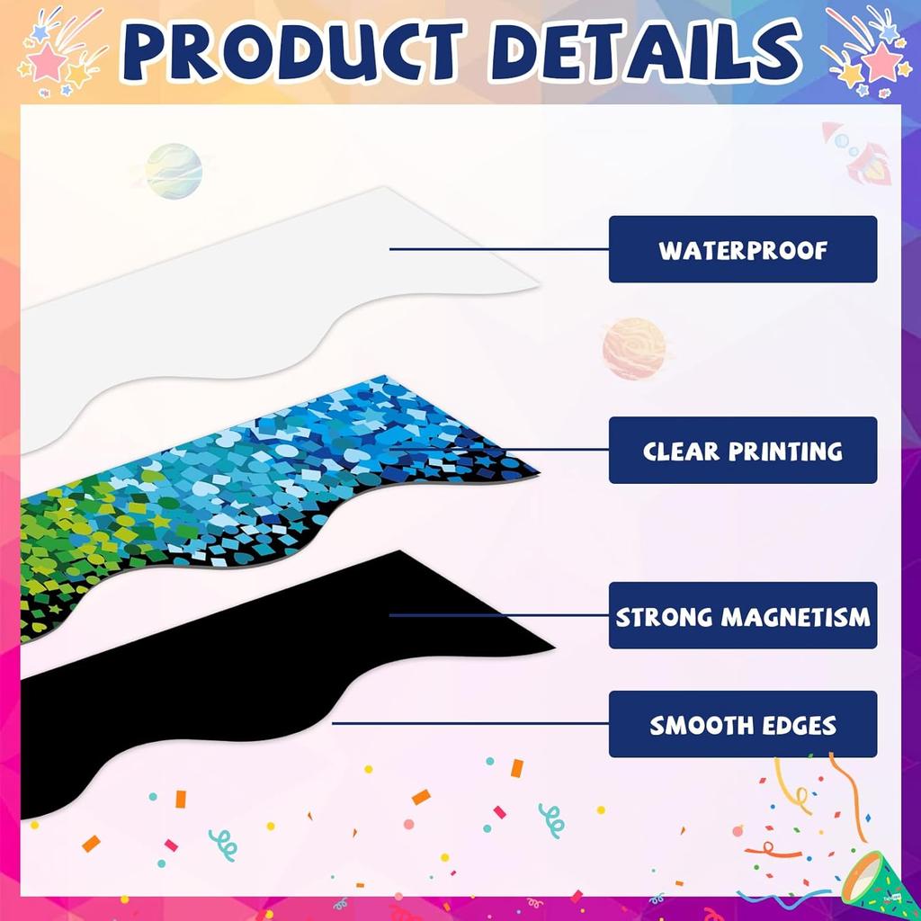 12Pcs Confetti Magnetic Bulletin Board Borders for Classroom Decorations Whiteboard Strips Colorful Scalloped Trim Magnetic Borders for Back To